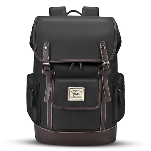 Gear Classic 16.5/21L Medium Water Resistant Faux Leather Laptop Knapsack| Casual Backpack | Travel Bag for Men/Women (Black - Brown)
