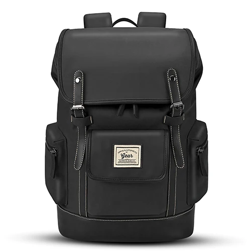Gear Classic 16.5/21L Medium Water Resistant Faux Leather Laptop Knapsack| Casual Backpack | Travel Bag for Men/Women (Black - Black)