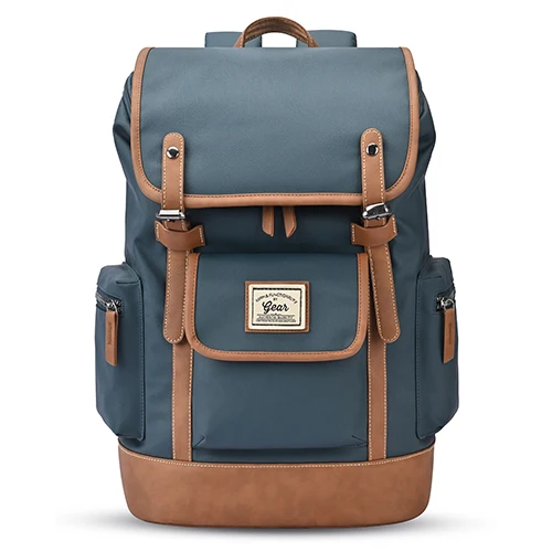 Gear Classic 16.5/21L Medium Water Resistant Faux Leather Laptop Knapsack| Casual Backpack | Travel Bag for Men/Women (Teal - Tan)