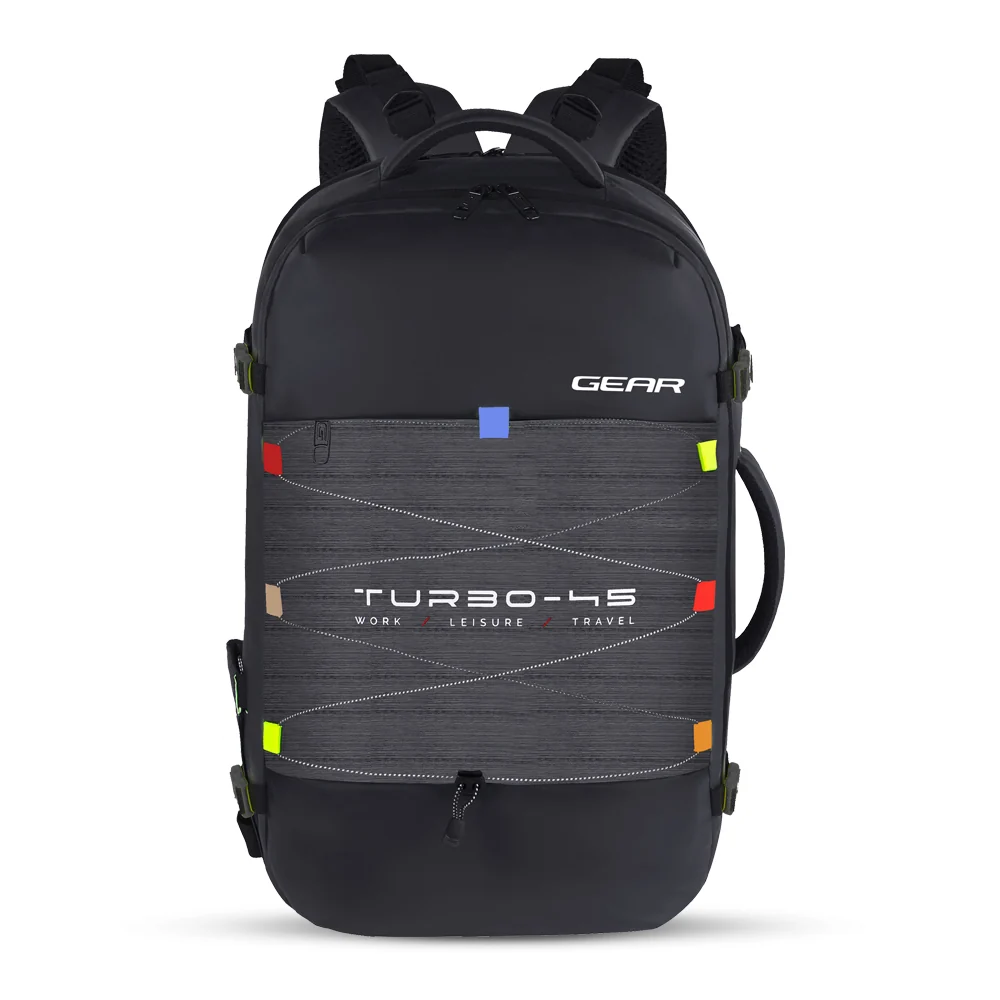 Gear Turbo 21/45L Large Water Resistant Anti theft Laptop Backpack with Raincover | Backpack | Daypack |Briefcase | Travel Bag For Men/Women (Black - White)