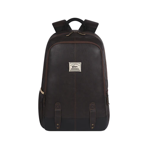 Classic 18 faux leather anti theft laptop backpack (BROWN - BLACK)