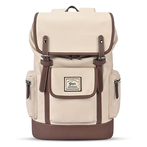 Gear Classic 16.5/21L Medium Water Resistant Faux Leather Laptop Knapsack| Casual Backpack | Travel Bag for Men/Women (Cream - Brown)