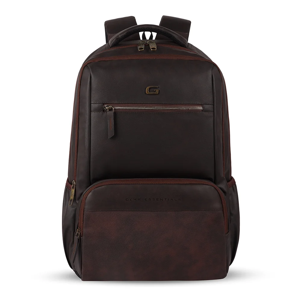 Gear Heritage 19/30L Anti Theft Faux leather Large Water Resistant Laptop Backpack/Casual Backpack/Daypack/Travel Backpack/College Bag For Men/Women (Brown)
