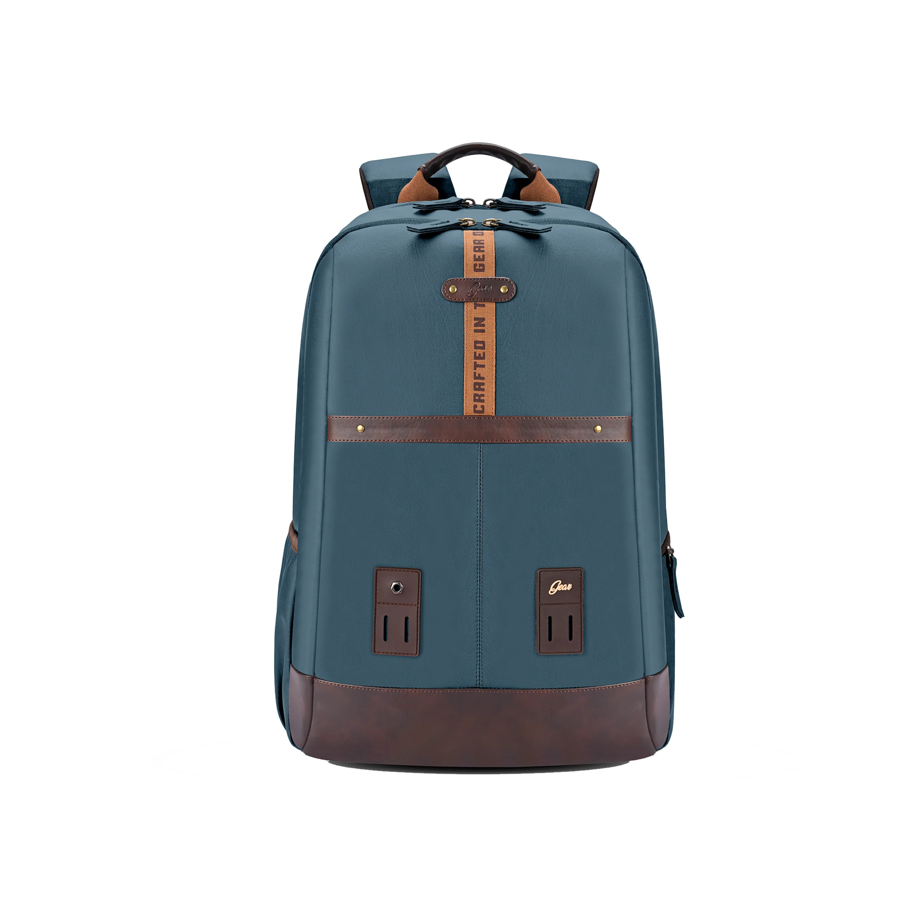 Gear Classic 4 Faux Leather (Without Antitheft) 19/32L Large Water Resistant Laptop Backpack/Casual Backpack/Daypack/Travel Backpack/College Bag For Men/Women(Teal - Brown)