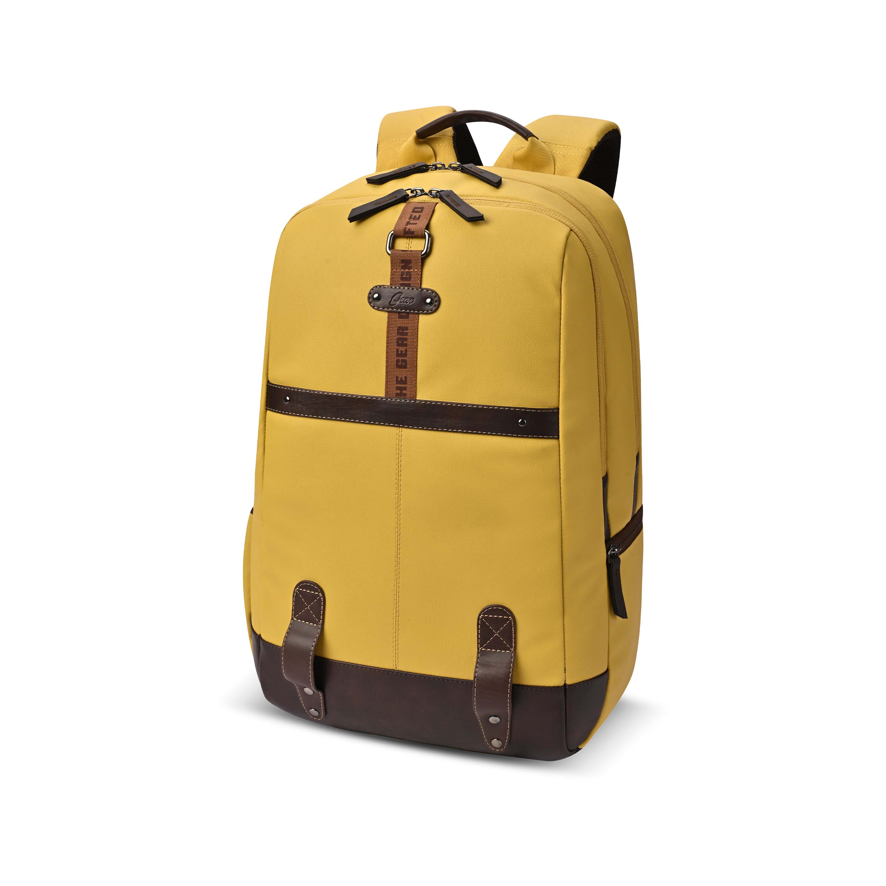 Gear Classic 4 19/31L anti theft faux leather Medium Water Resistant Laptop Backpack/Casual Backpack/Daypack/Travel Backpack/College Bag For Men/Women(Yellow - Brown)