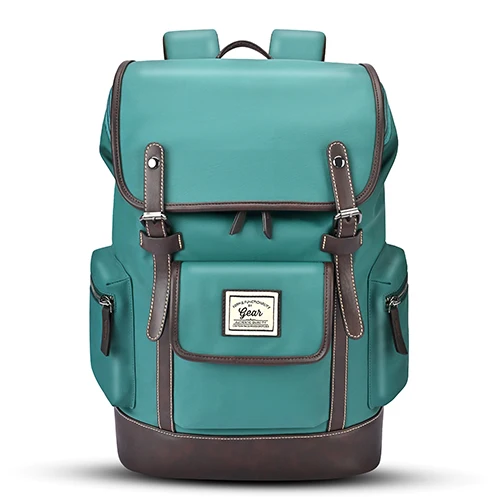 Gear Classic 16.5/21L Medium Water Resistant Faux Leather Laptop Knapsack| Casual Backpack | Travel Bag for Men/Women (Green - Brown)