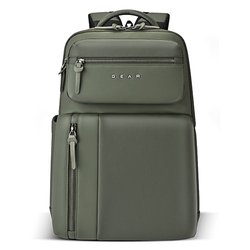 Gear 9 to 5 17/25L Medium Water Resistant Faux Leather Anti Theft Laptop Backpack | Casual Backpack | Travel Backpack for Men/Women (Olive - Olive)