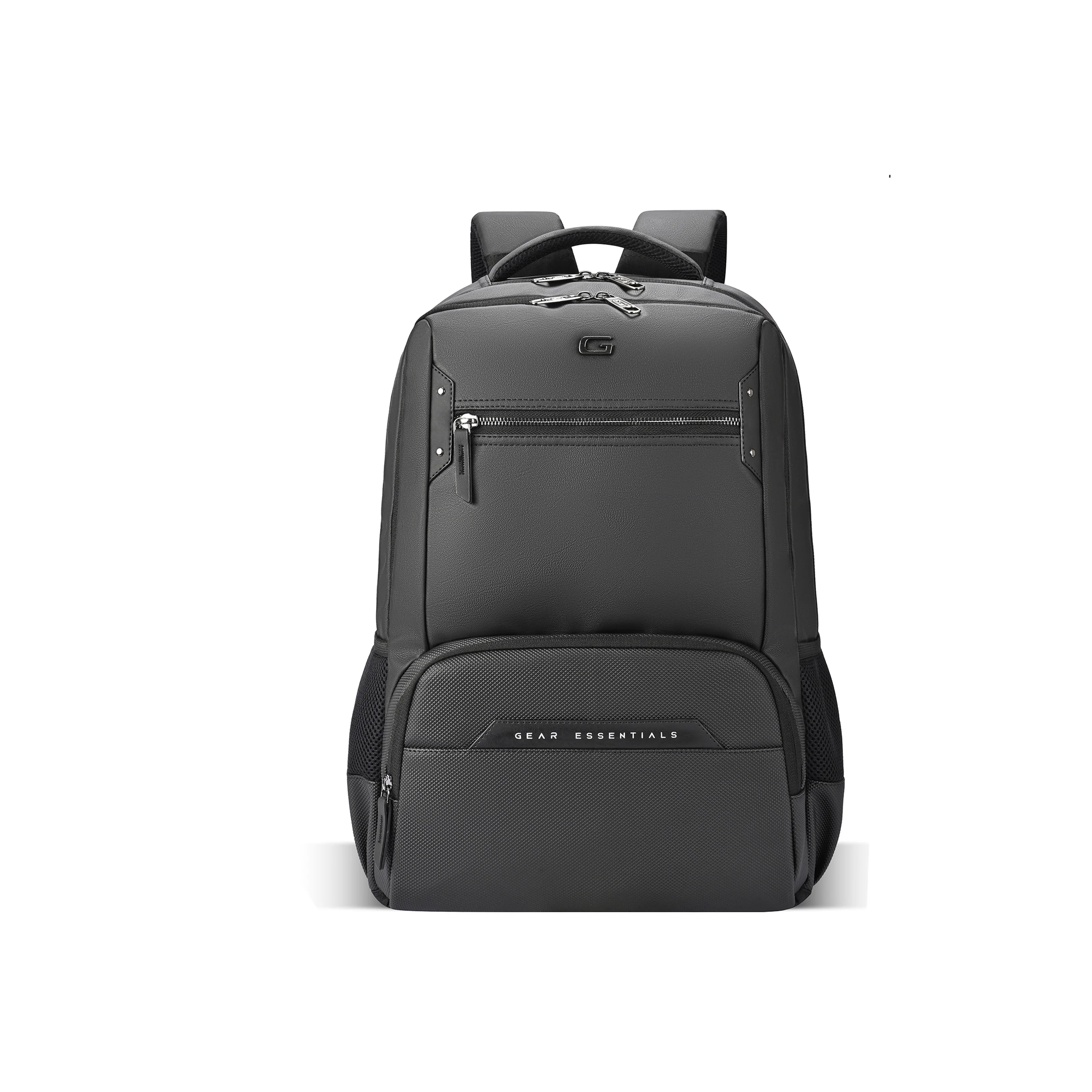 Gear Quantum 3 18/29L Antitheft Large Faux Leather Water Resistant Laptop backpack with Raincover/Laptop backpack/Casual Backpack/Daypack/Travel Backpack/College Bag For Men/Women(Black-Black)