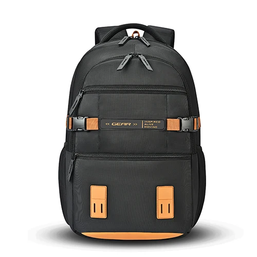 Gear Old School 19/37L Large Water Resistant School Bag | Casual Backpack | Daypack | Travel Backpack | Kids Bag for Boys/Girls (Black - Orange)