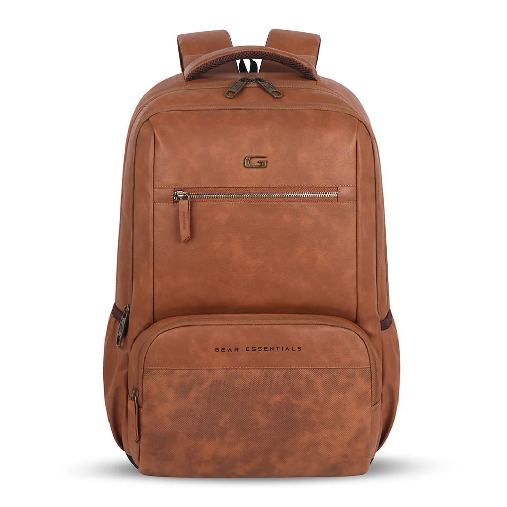 Gear Heritage 19/30L Anti Theft Faux leather Large Water Resistant Laptop Backpack/Casual Backpack/Daypack/Travel Backpack/College Bag For Men/Women (Tan)