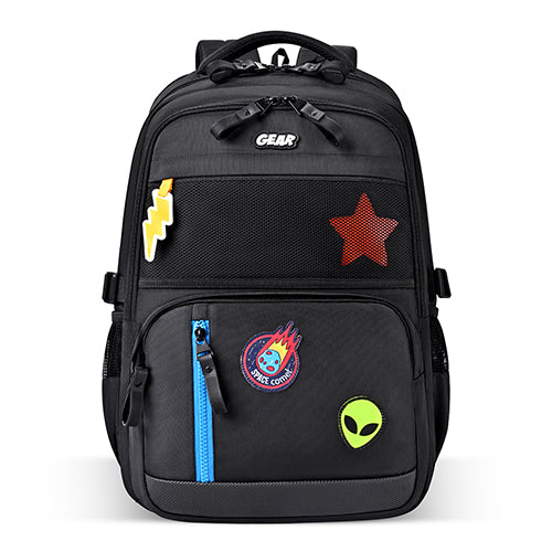 Gear Pop Star 18.5/35L Large Water Resistant School Bag | Casual Backpack | Daypack | Travel Backpack | Kids Bag for Boys/Girls (Black - Blue)