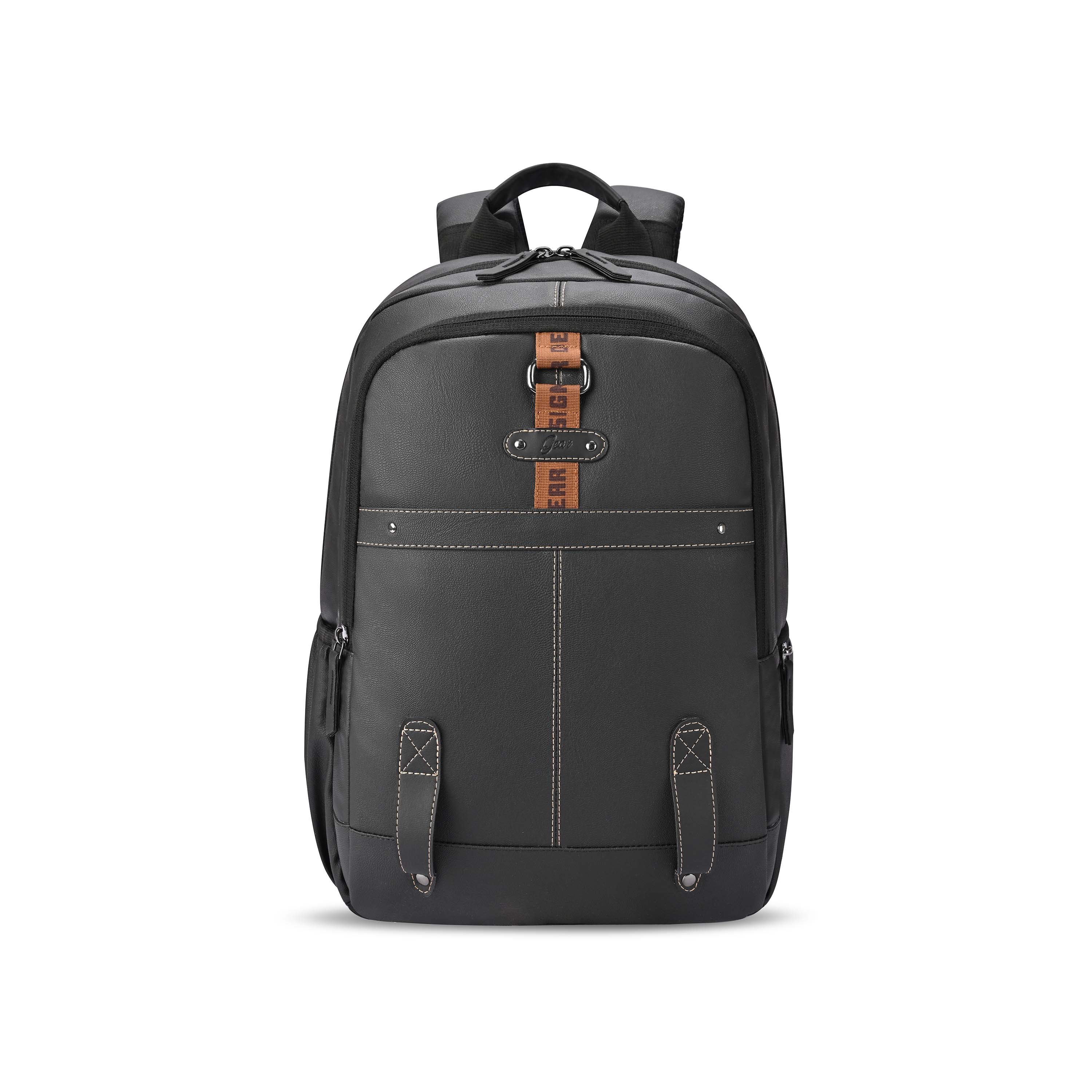 Gear Classic 4 Faux Leather (Without Anti Theft) 16/20L Medium Water Resistant Laptop Backpack/Casual Backpack/Daypack/Travel Backpack/College Bag For Men/Women(Black - Black)
