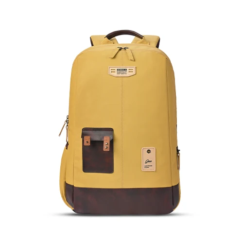 Gear Classic 2 19/31L Anti Theft Faux leather Large Water Resistant Laptop Backpack/Casual Backpack/Daypack/Travel Backpack/College Bag For Men/Women (Yellow - Brown)