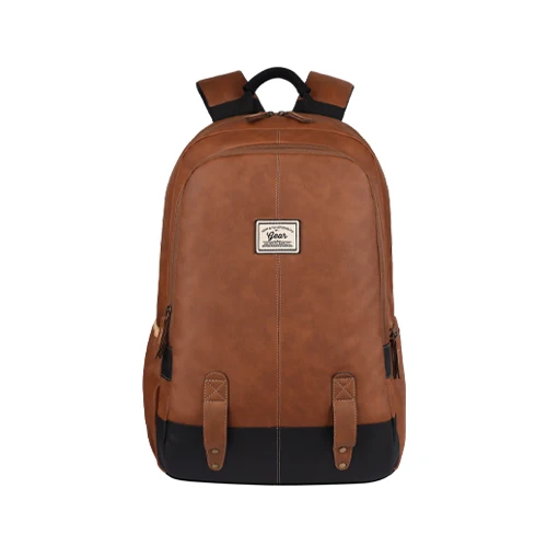 Classic 18 faux leather anti theft laptop backpack (TAN - BLACK)