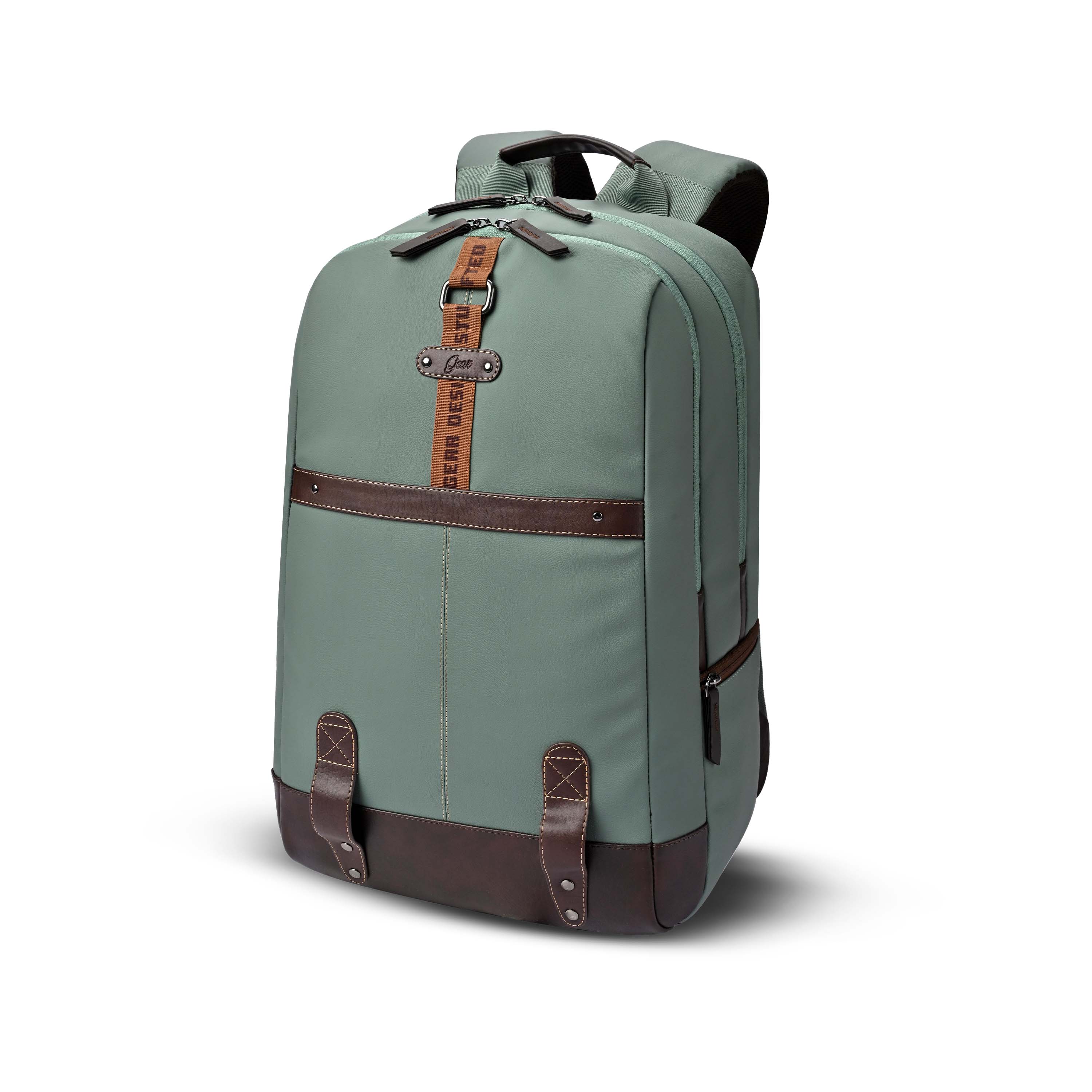 Gear Classic 4 19/31L anti theft faux leather Medium Water Resistant Laptop Backpack/Casual Backpack/Daypack/Travel Backpack/College Bag For Men/Women(Pista Green - Brown)