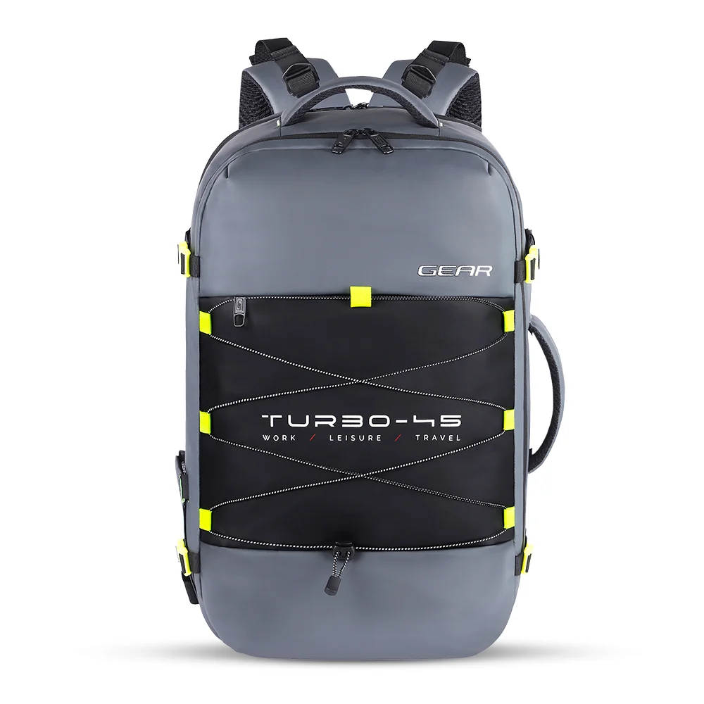 Gear Turbo 21/45L Large Water Resistant Anti theft Laptop Backpack with Raincover | Backpack | Daypack |Briefcase | Travel Bag For Men/Women (Black - Grey)