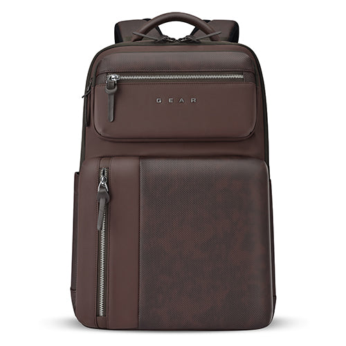 Gear 9 to 5 17/25L Medium Water Resistant Faux Leather Anti Theft Laptop Backpack | Casual Backpack | Travel Backpack for Men/Women (Brown - Brown)