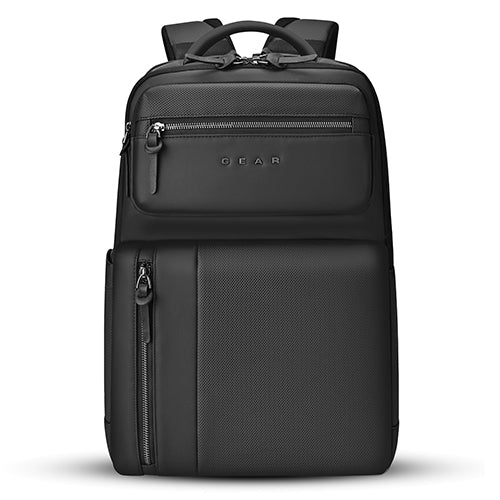 Gear 9 to 5 17/25L Medium Water Resistant Faux Leather Anti Theft Laptop Backpack | Casual Backpack | Travel Backpack for Men/Women (Black - Black)