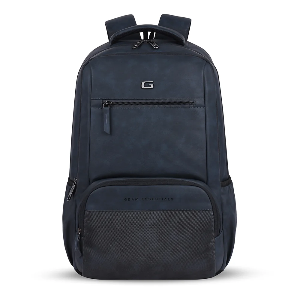 Gear Heritage 19/30L Anti Theft Faux leather Large Water Resistant Laptop Backpack/Casual Backpack/Daypack/Travel Backpack/College Bag For Men/Women (Navy Blue)