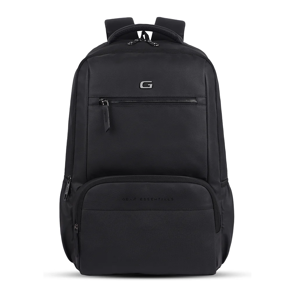 Gear Heritage 19/30L Anti Theft Faux leather Large Water Resistant Laptop Backpack/Casual Backpack/Daypack/Travel Backpack/College Bag For Men/Women (Black)