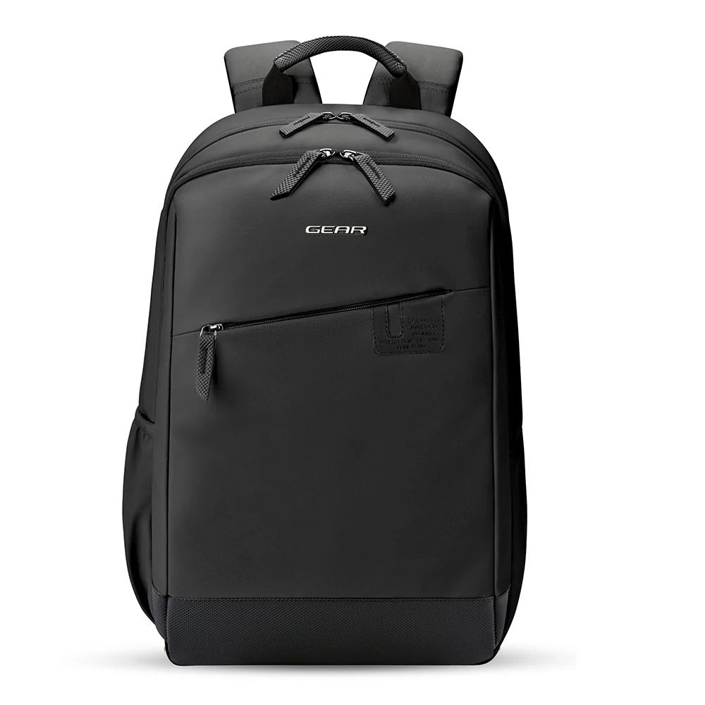 Gear Compact 17.5 Large Faux Leather Water resistant Laptop Backpack | Travel Backpack | Casual Backpack for men/women (Black - Black)