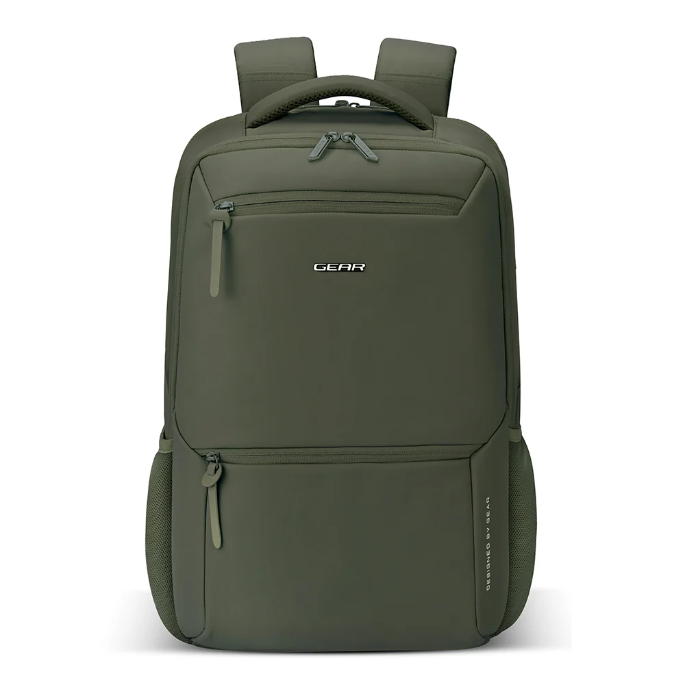 Gear Armour 19/28L Large Faux Leather Anti Theft Water Resistant Laptop Backpack with Raincover | Travel Backpack | Casual Backpack for men/women (Olive)