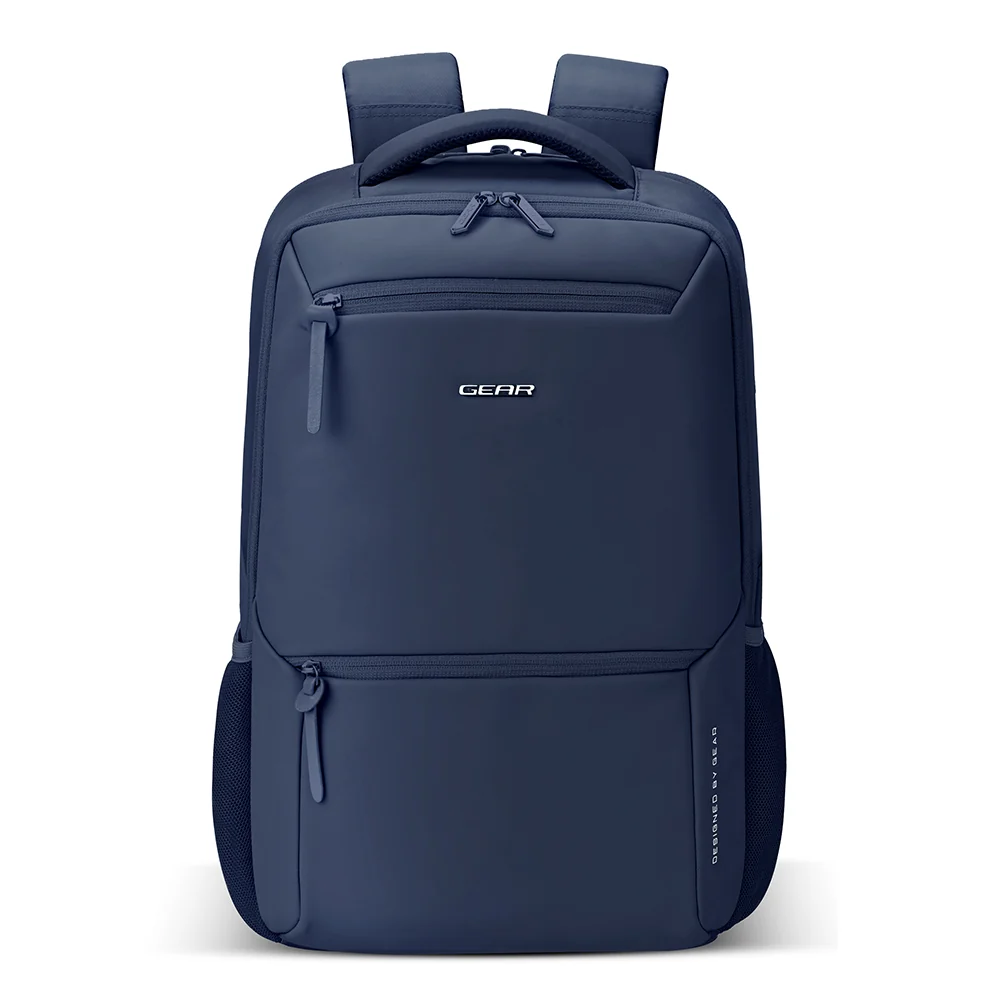 Gear Armour 19/28L Large Faux Leather Anti Theft Water Resistant Laptop Backpack with Raincover | Travel Backpack | Casual Backpack for men/women (Navy)