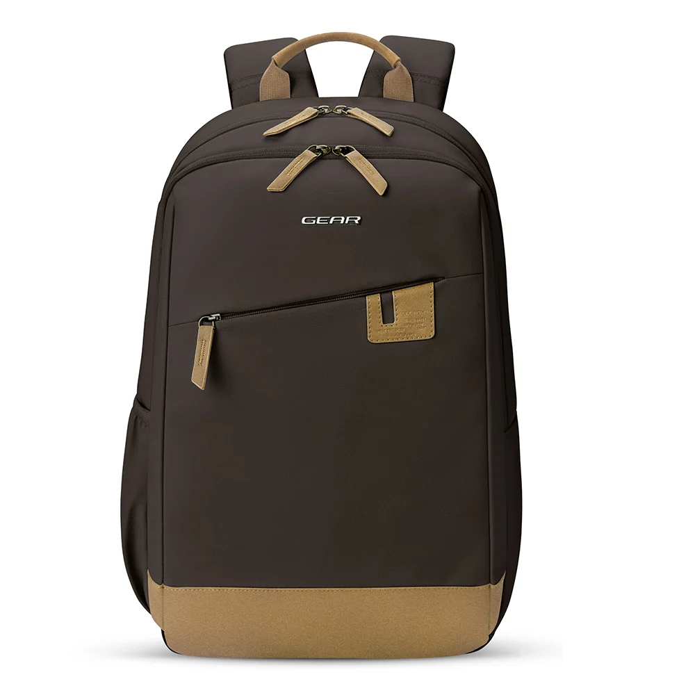 Gear Compact 17.5 Large Faux Leather Water resistant Laptop Backpack | Travel Backpack | Casual Backpack for men/women (Brown - Tan)