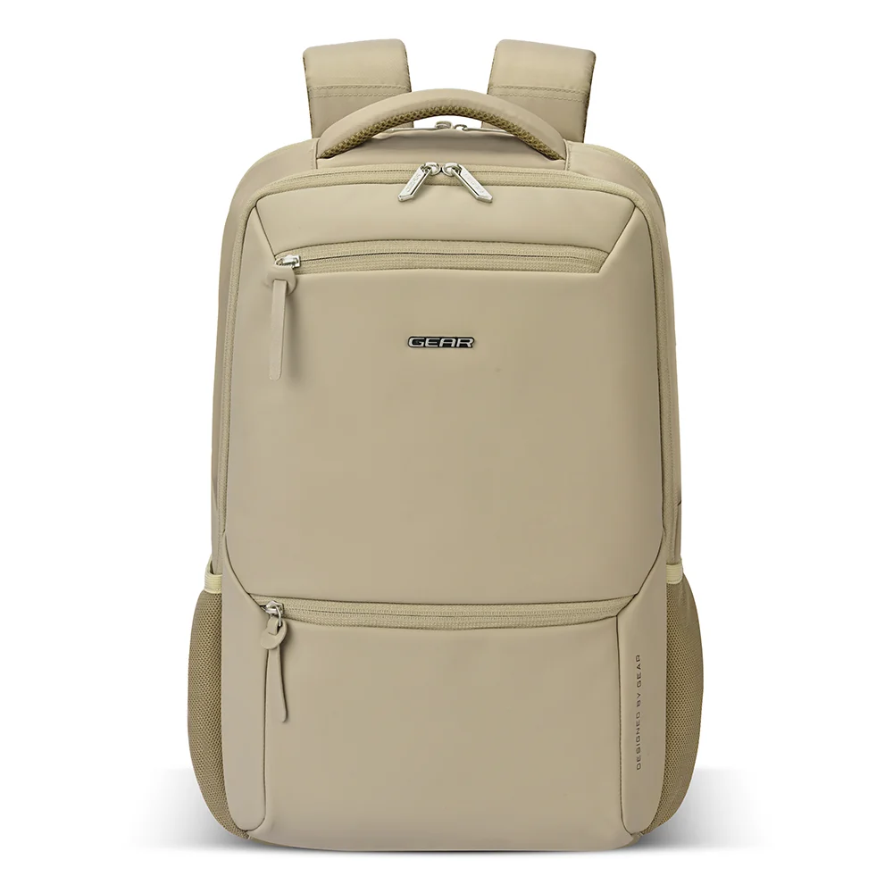 Gear Armour 19/28L Large Faux Leather Anti Theft Water Resistant Laptop Backpack with Raincover | Travel Backpack | Casual Backpack for men/women (Beige)