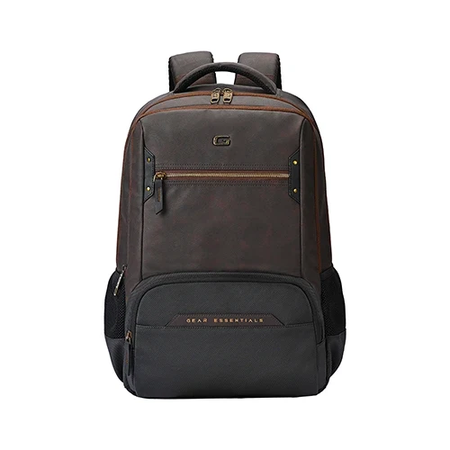 Gear Quantum 3 18/29L Antitheft Large Faux Leather Water Resistant Laptop backpack with Raincover/Laptop backpack/Casual Backpack/Daypack/Travel Backpack/College Bag For Men/Women(Brown-Black)