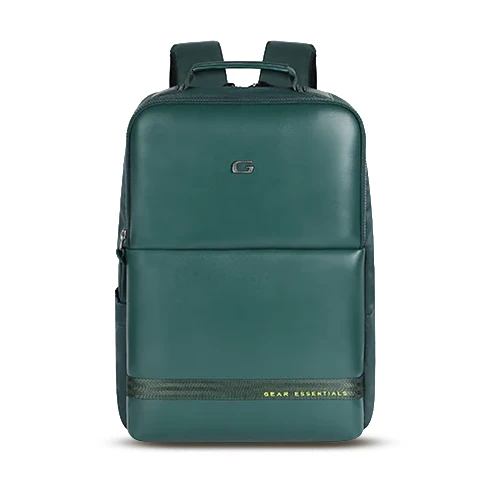 Gear Elevate 17/20L Faux Leather Water Resistant Anti-Theft Laptop Bag/Backpack/Office Bag with Rain Cover for Men/Women (Green)