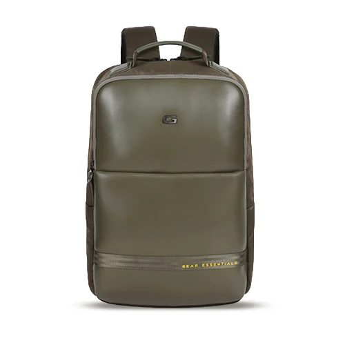 Gear Elevate 17/20L Faux Leather Water Resistant Anti-Theft Laptop Bag/Backpack/Office Bag with Rain Cover for Men/Women (Olive-Yellow)