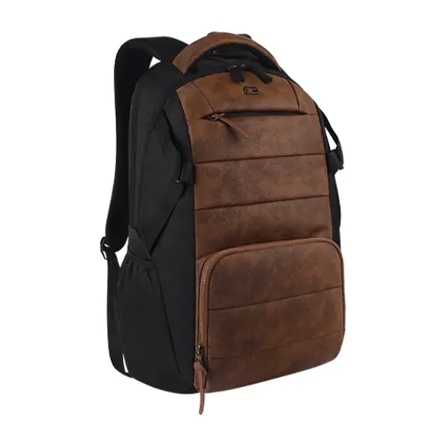 Gear Aspire 3 19/31L Faux Leather Large Water Resistant Laptop Backpack | Casual Backpack | Daypack | Travel Backpack | College Bag For Men/Women(Tan - Black)