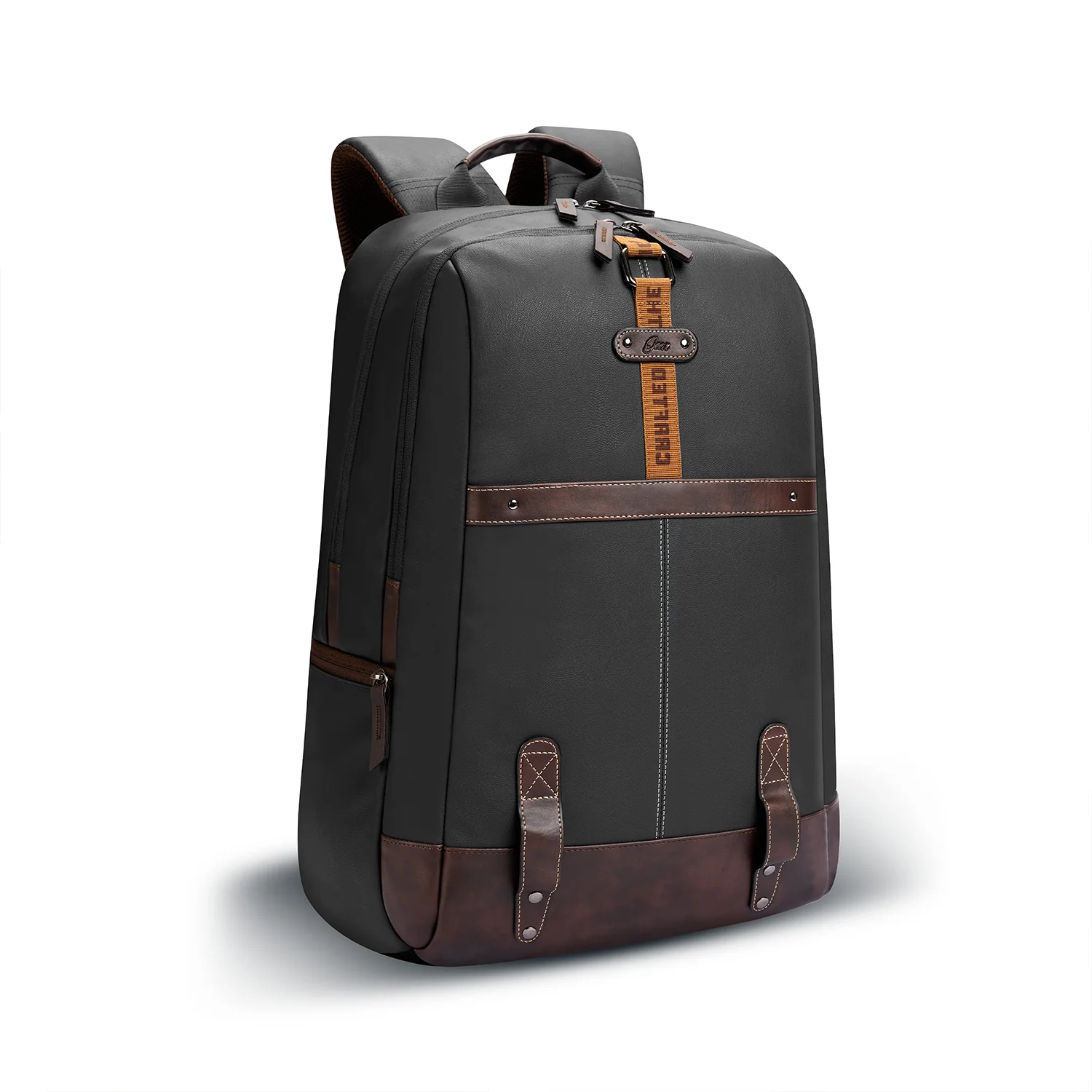 Gear Classic 4 19/31L Anti Theft Faux Leather Medium Water Resistant Laptop Backpack/Casual Backpack/Daypack/Travel Backpack/College Bag For Men/Women(Black-Brown)