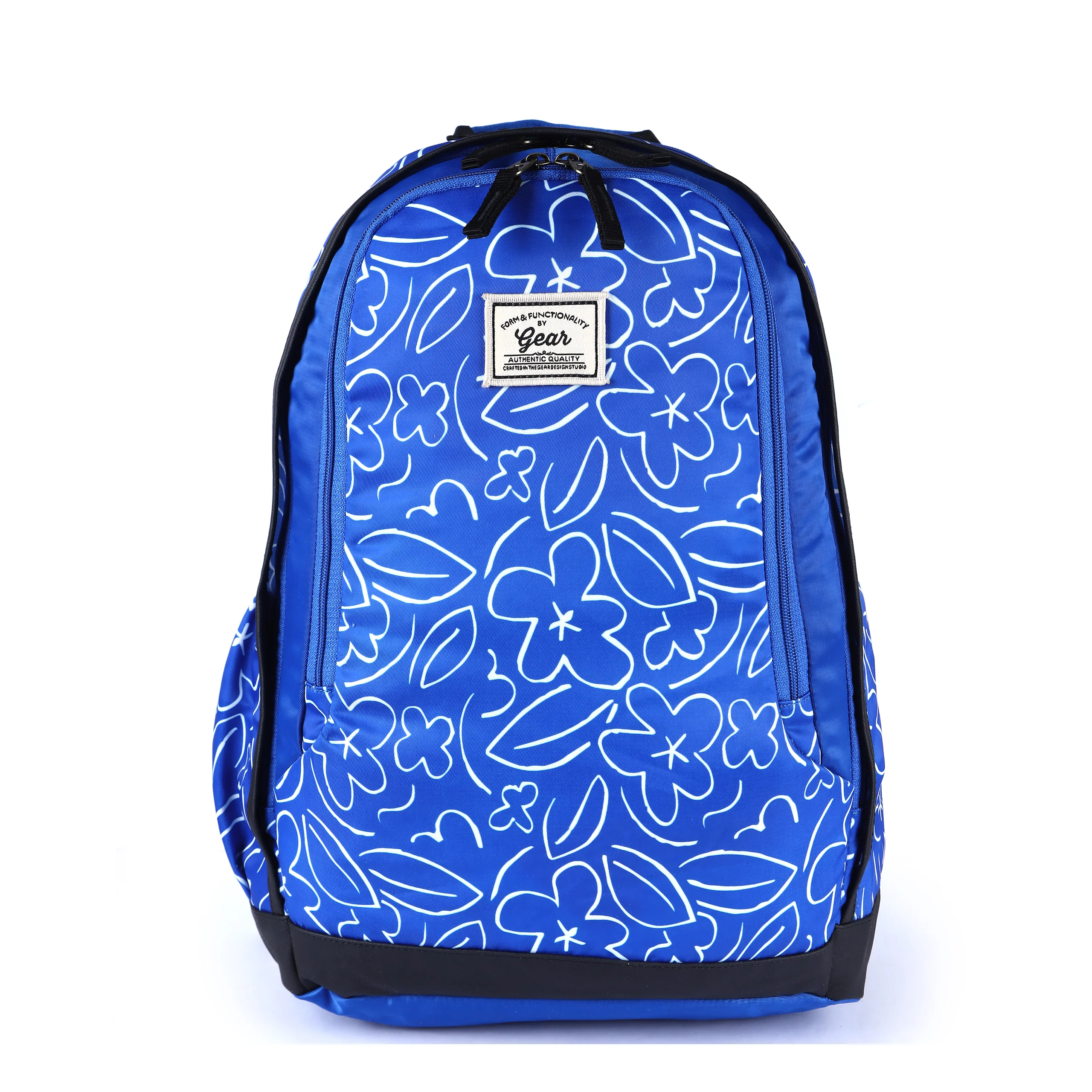 Gear Triumph Floral Print 32L School/College Backpack With Raincover (Blue-Black)